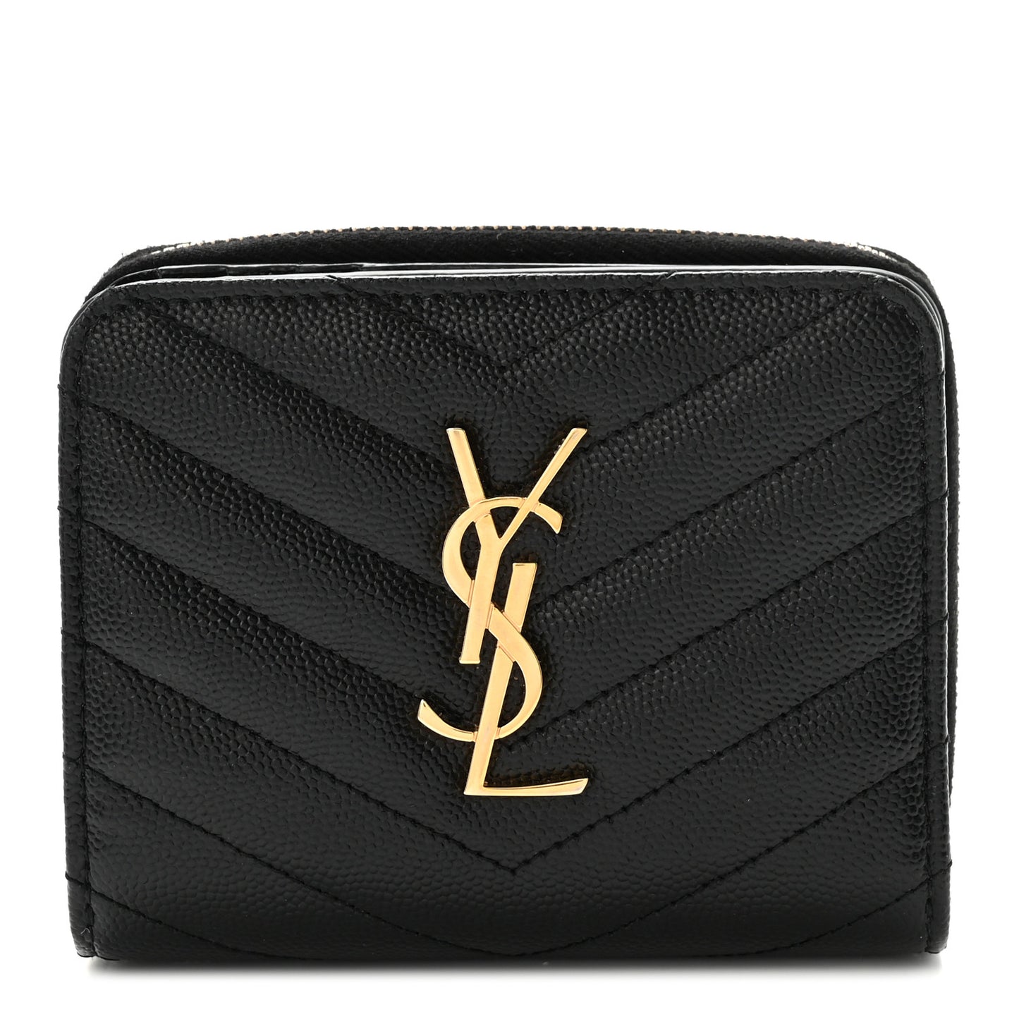 Grain De Poudre Matelasse Chevron Monogram Compact Zip Around Wallet Black