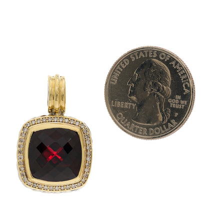 David Yurman Sterling Silver 18K Yellow Gold Diamond Garnet 14mm Albion Enhancer Pendant 2 of 4