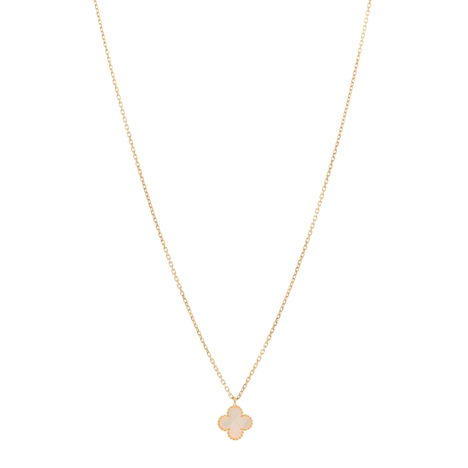 Van Cleef & Arpels 18K Yellow Gold Mother of Pearl Sweet Alhambra Pendant Necklace 1 of 4