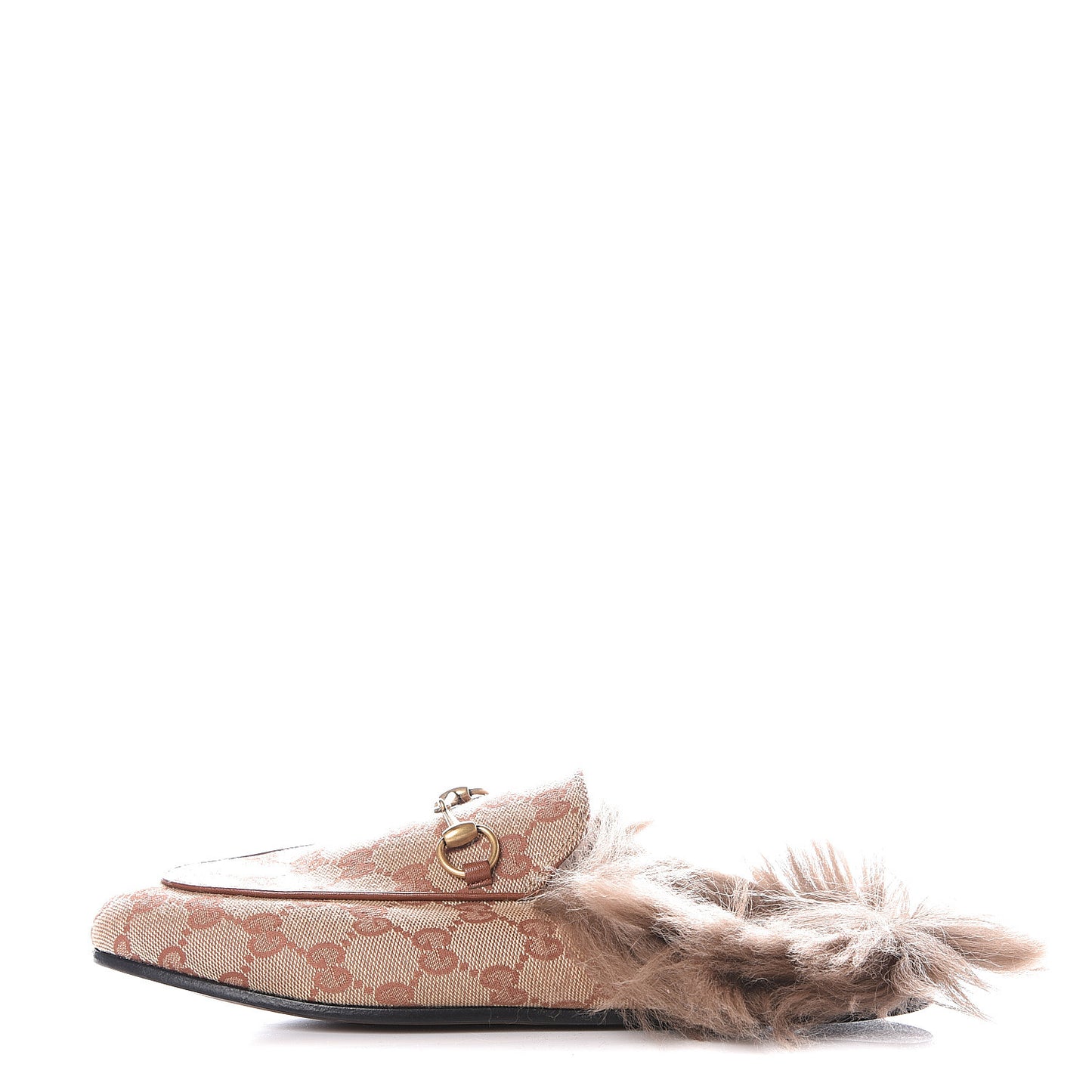 GG Monogram Fur Womens Princetown Slippers 38 Beige Ruggine Rust