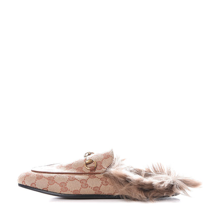 Gucci GG Monogram Fur Womens Princetown Slippers 38 Beige Ruggine Rust 1 of 9