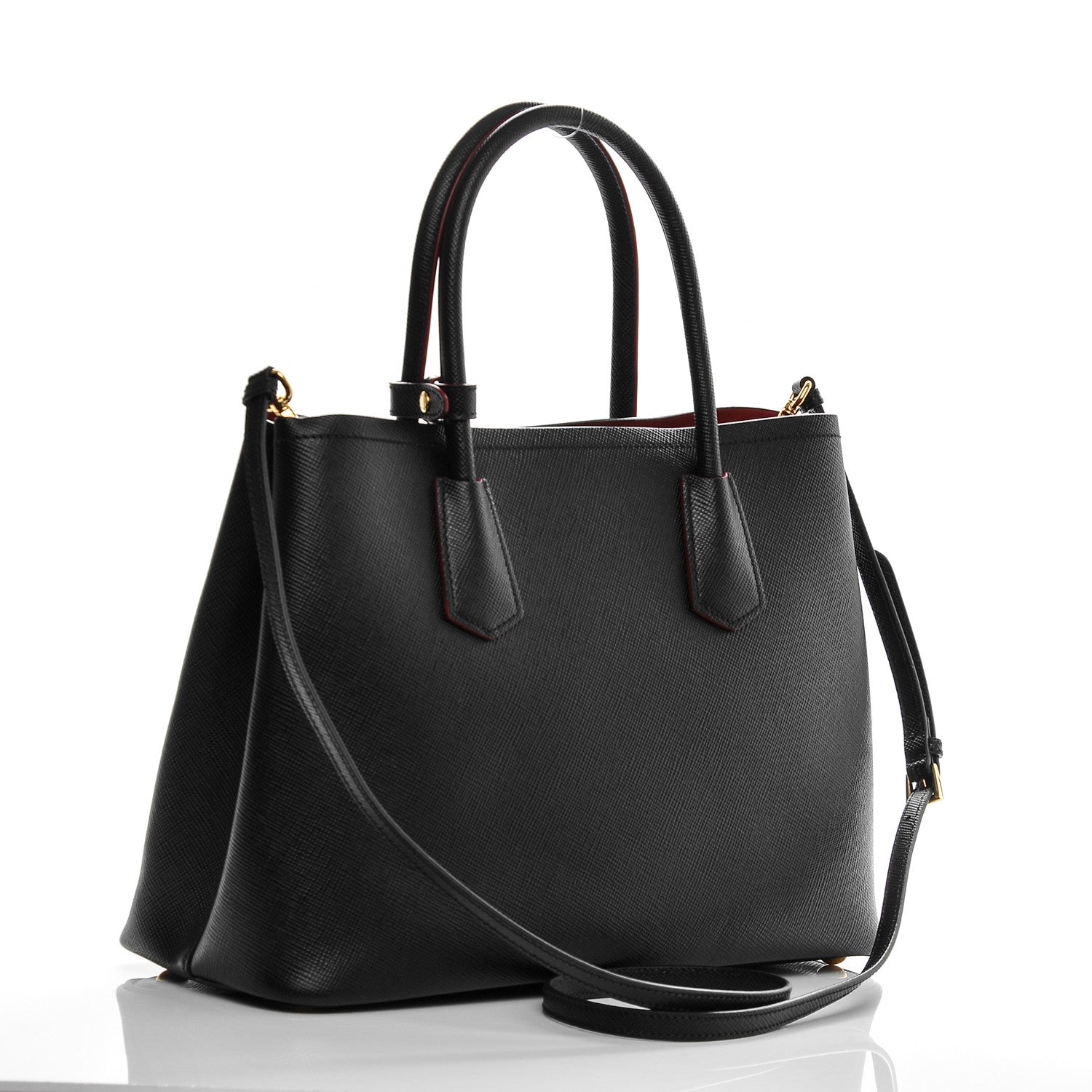 Prada Saffiano Cuir Medium Double Bag Black Fuoco 3 of 7