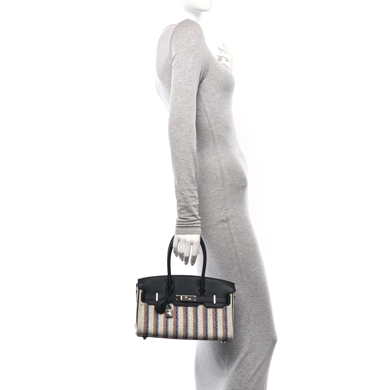 Hermes Toile Swift Broderie Shoulder Birkin Light 29 Black Bleu Zanzibar 2 of 11