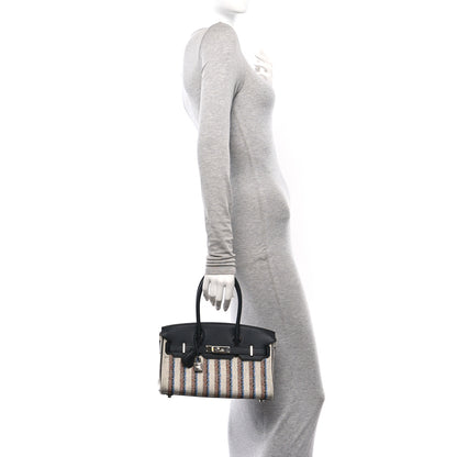 Hermes Toile Swift Broderie Shoulder Birkin Light 29 Black Bleu Zanzibar 2 of 11