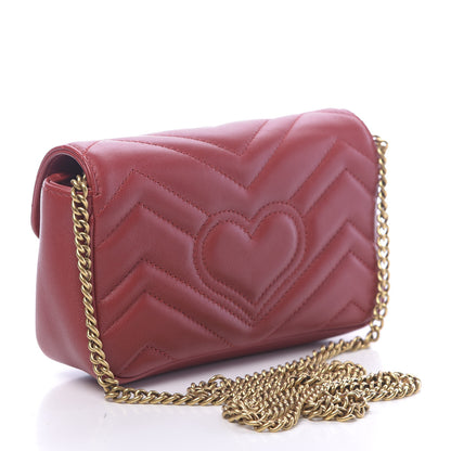 Gucci Calfskin Matelasse Super Mini GG Marmont Shoulder Bag Hibiscus Red 3 of 11