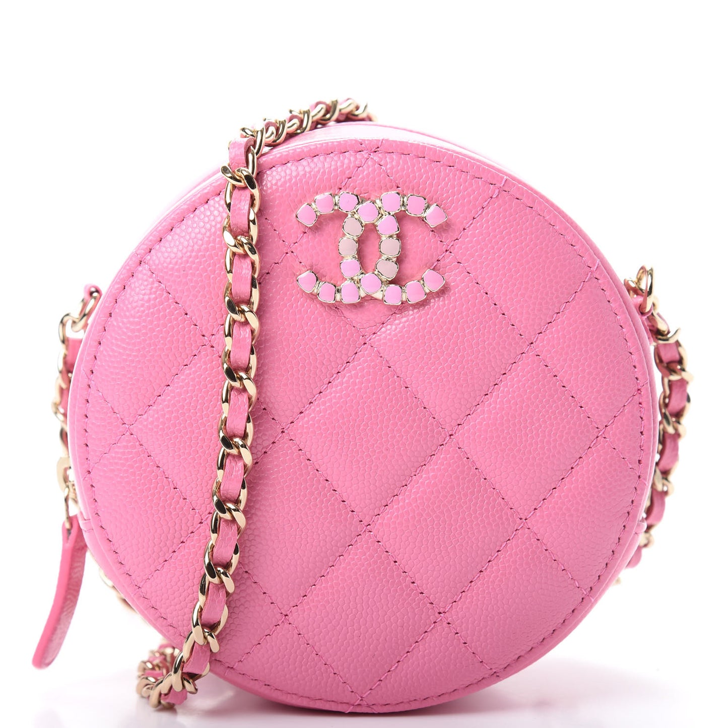 Caviar Quilted Gripoix CC Round Clutch With Chain Pink