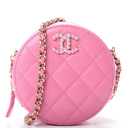 Chanel Caviar Quilted Gripoix CC Round Clutch With Chain Pink 8 of 11