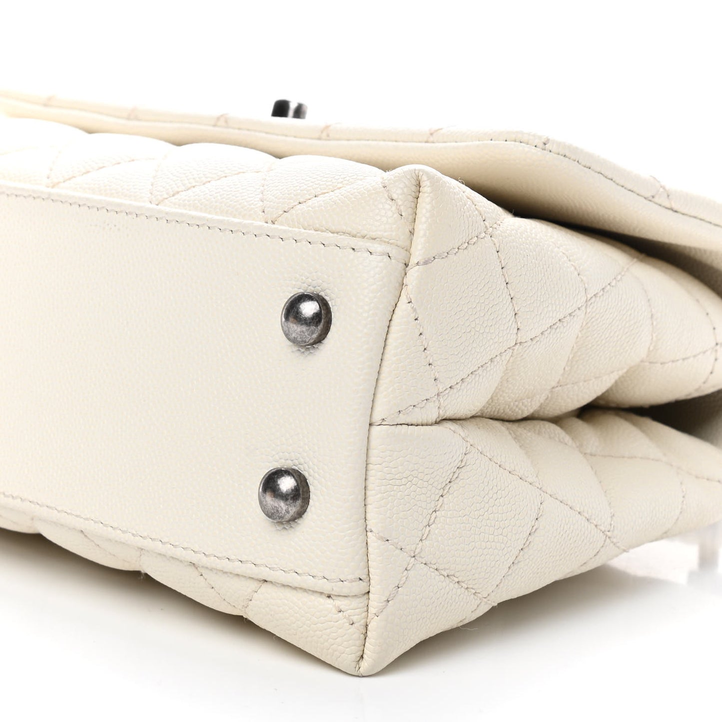 Caviar Lizard Quilted Mini Coco Handle Flap White
