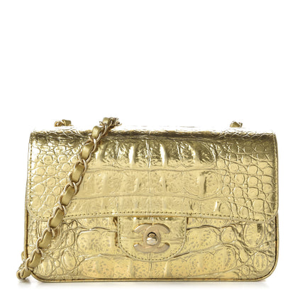 Chanel Metallic Calfskin Crocodile Embossed Cocodile Rectangular Mini Flap Gold 1 of 10