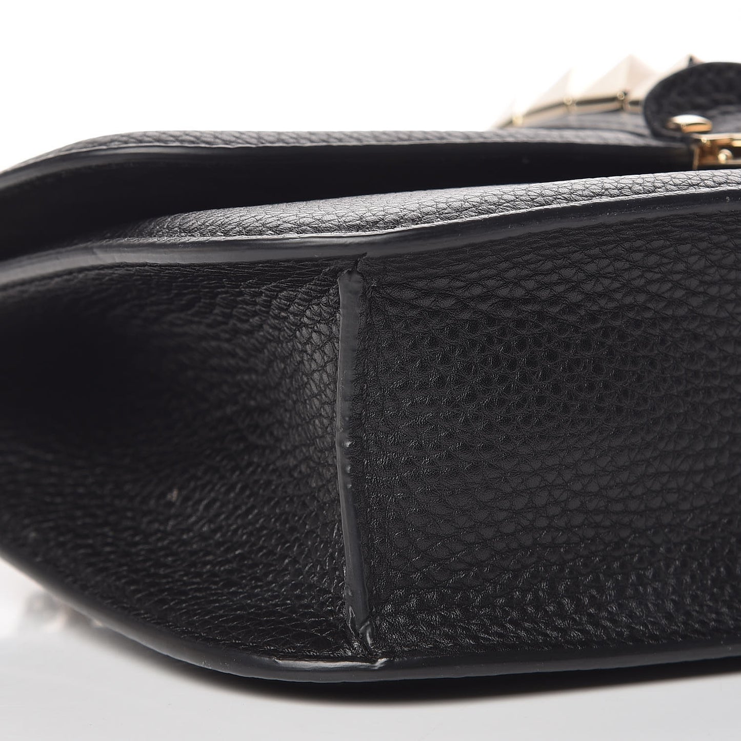 Pebbled Calfskin Medium Glam Lock Rockstud Flap Black