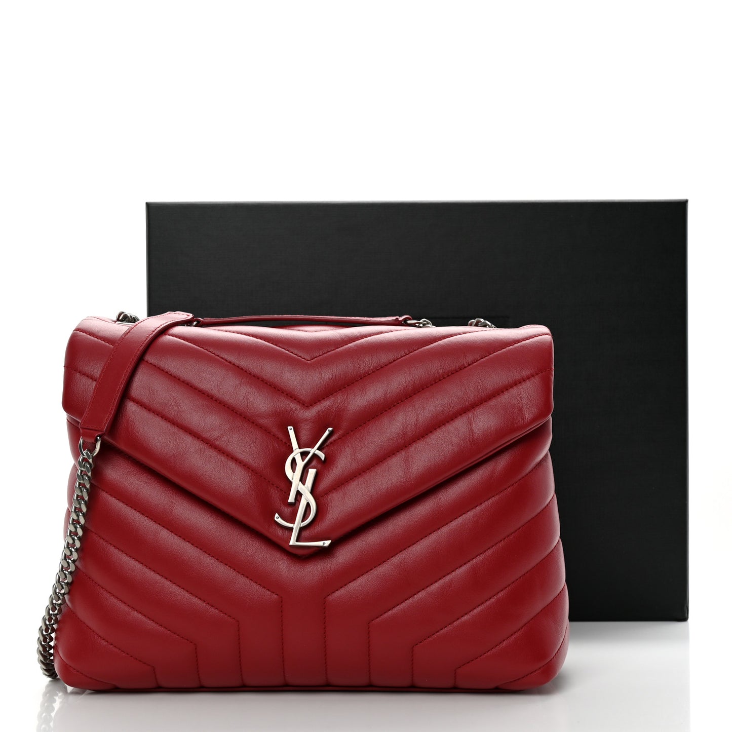 Calfskin Y Quilted Monogram Medium Loulou Chain Satchel Lipstick Red