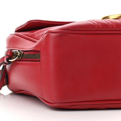 Gucci Calfskin Matelasse Sylvie Web Small GG Marmont Top Handle Shoulder Bag Hibiscus Red 12 of 13