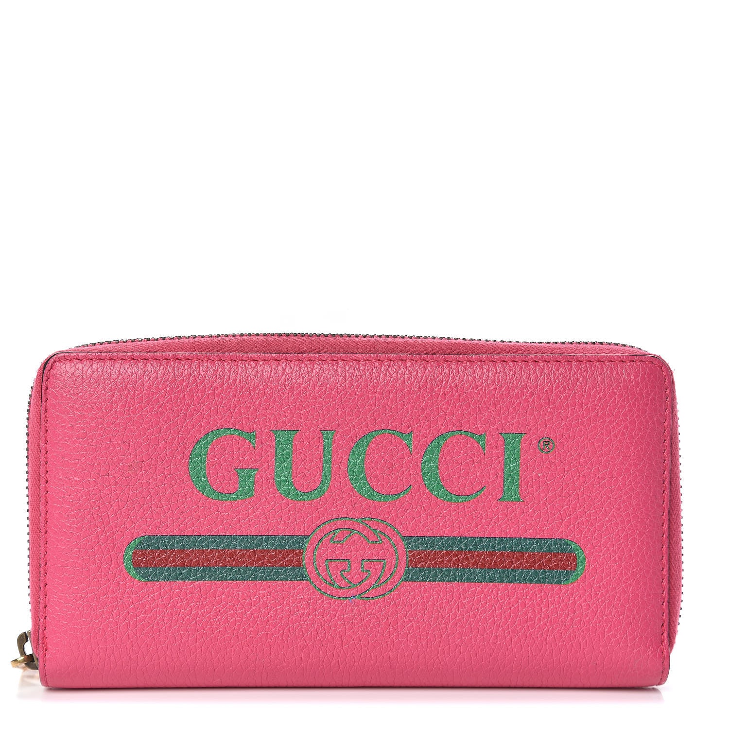 Gucci Grained Calfskin Logo Zip Around Wallet Box Pink Green 1 of 7