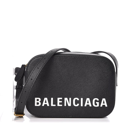 Balenciaga Signature Grained Calfskin Logo XS Ville Camera Bag Black White 1 of 8