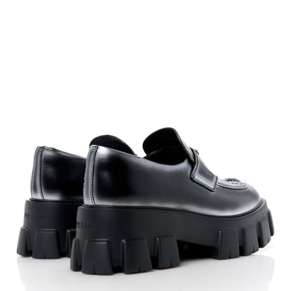 Prada Spazzolato Rois Triangle Monolith 55mm Loafers 39.5 Black Argento 4 of 11