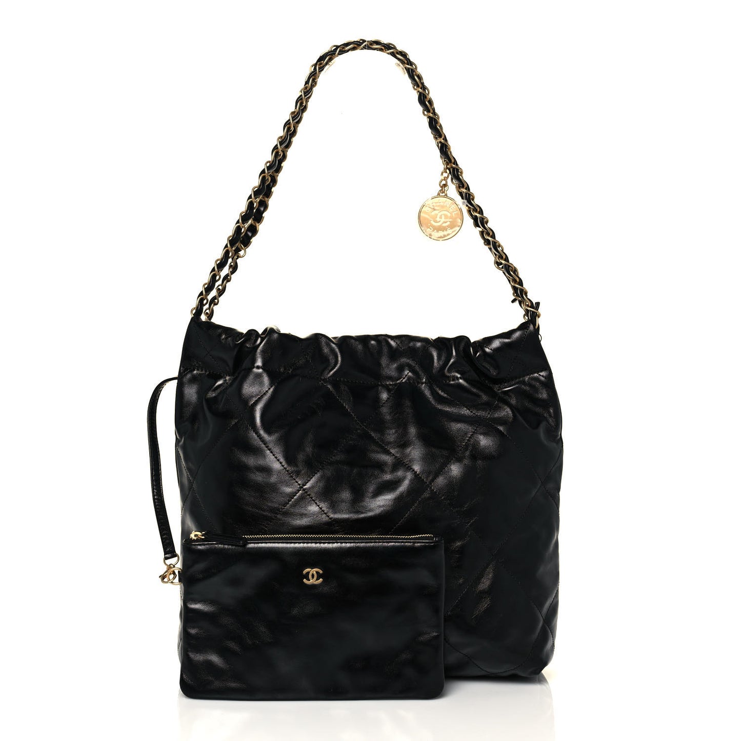 Shiny Calfskin Quilted Small Chanel 22 Black