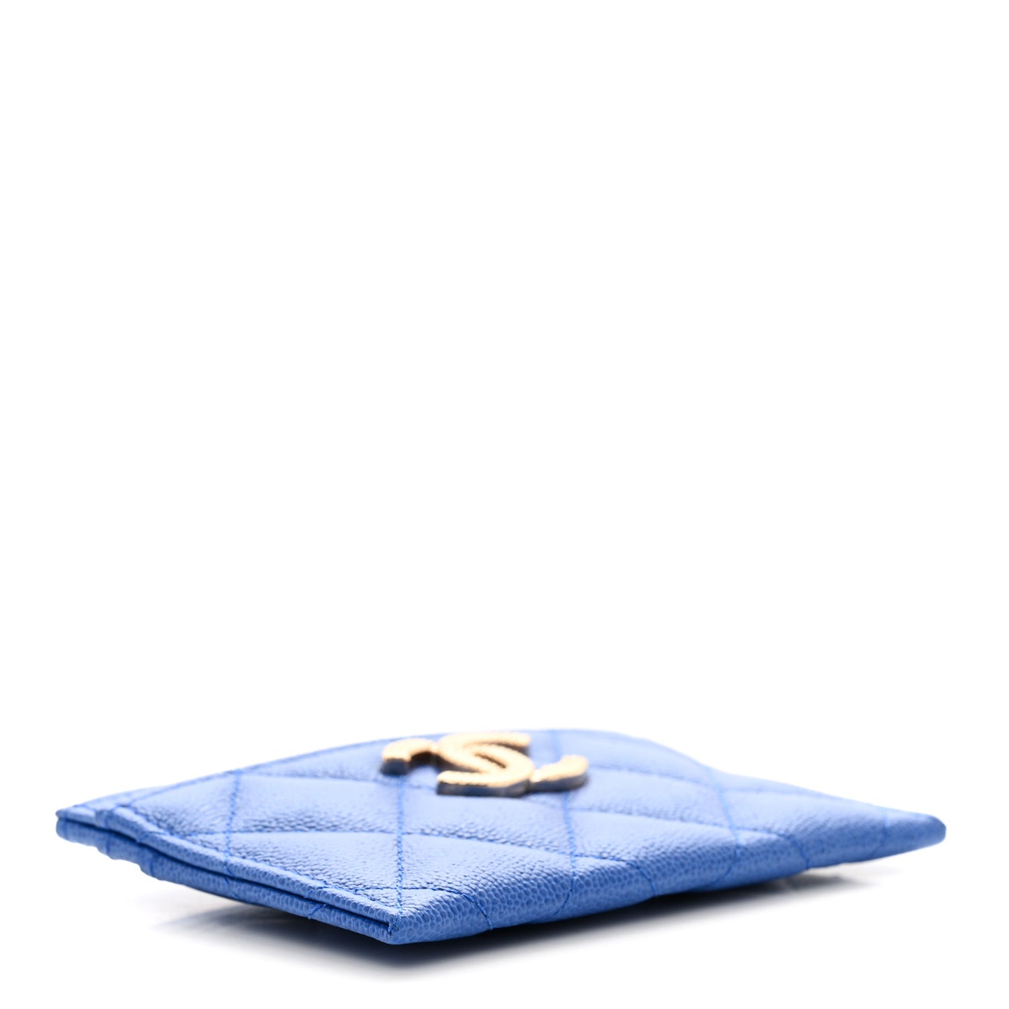 Caviar Quilted Studded CC Card Holder Blue