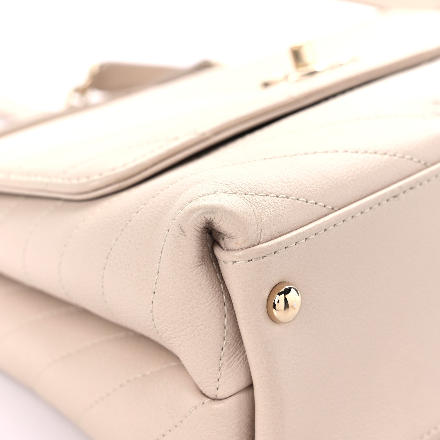 Chanel Grained Calfskin Small Chevron Chic Top Handle Flap Beige 8 of 17