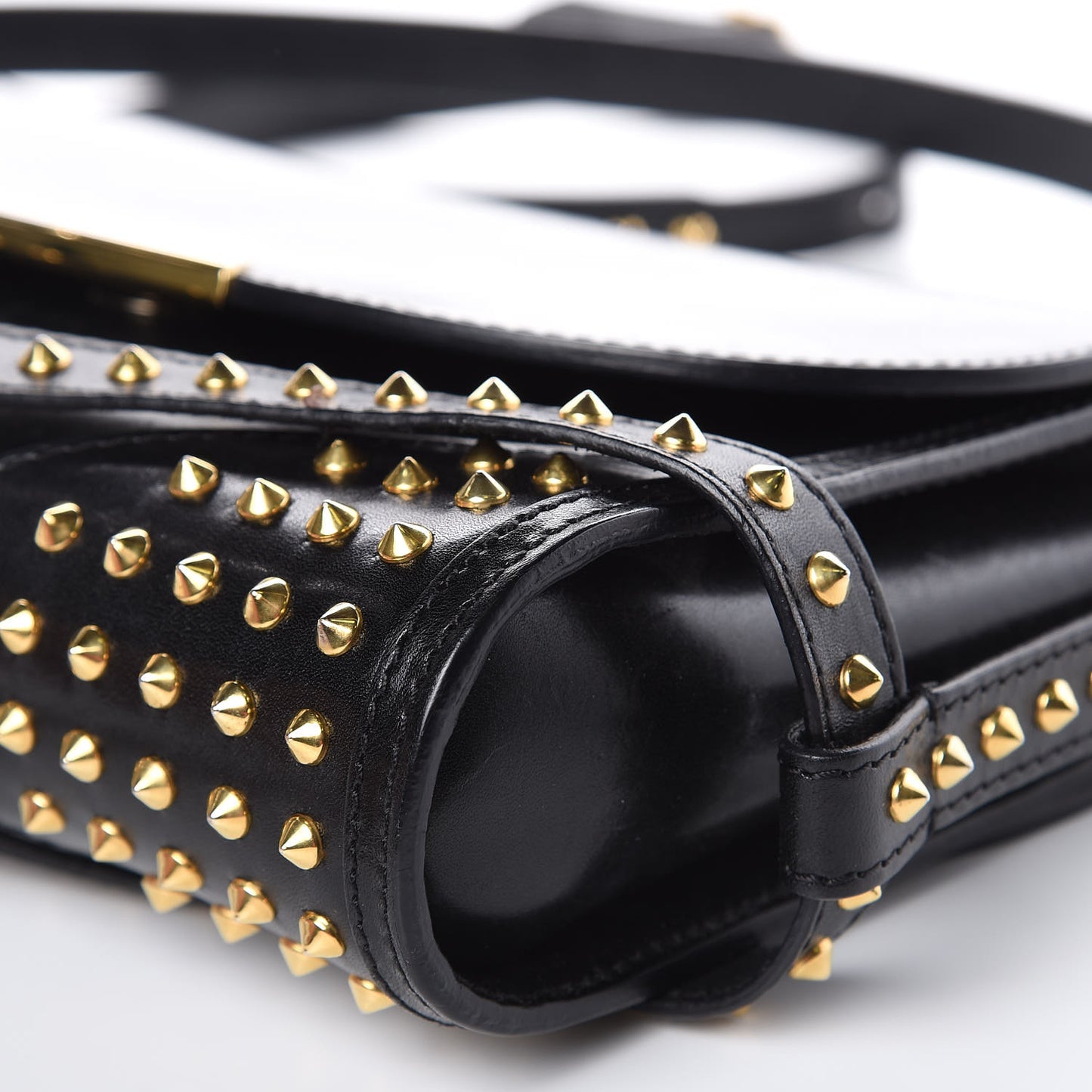 Polished Bridle Calfskin Studded Small Abbott Crossbody Bag Black