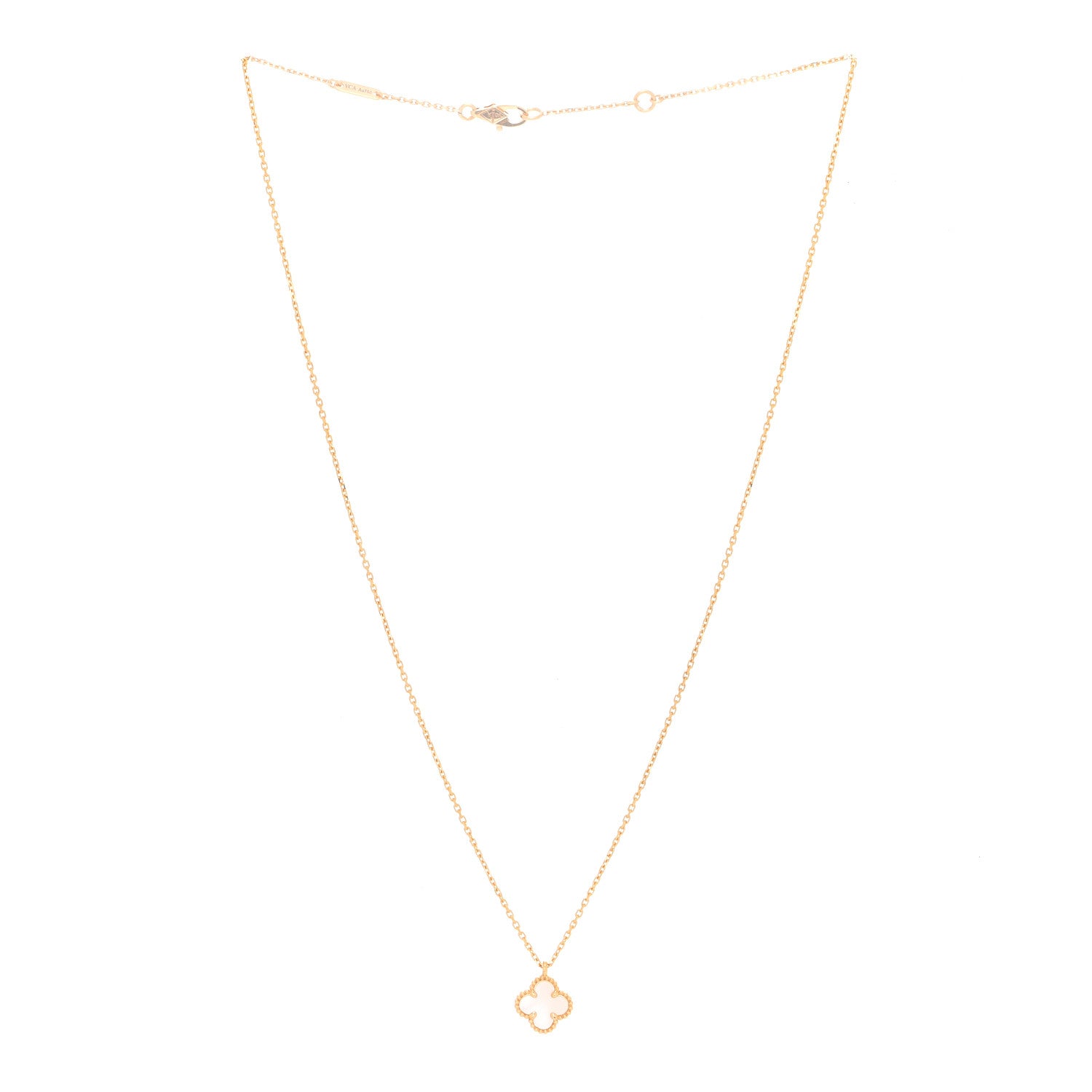 Van Cleef & Arpels 18K Yellow Gold Mother of Pearl Sweet Alhambra Pendant Necklace 3 of 6