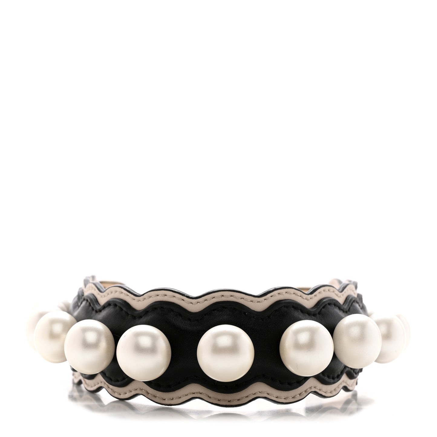 Calfskin Pearl Embellished Mini Strap You Black Camelia