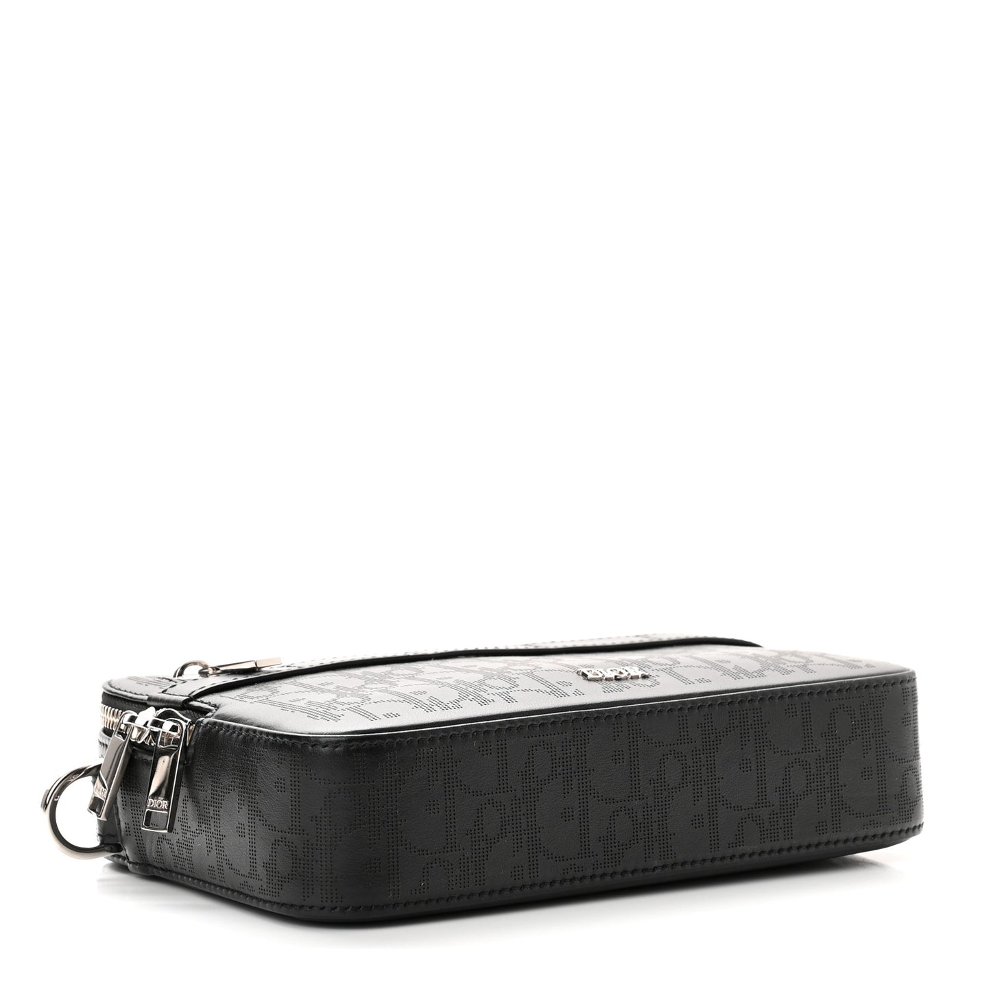 Calfskin Perforated Oblique Galaxy Safari Messenger Bag Black