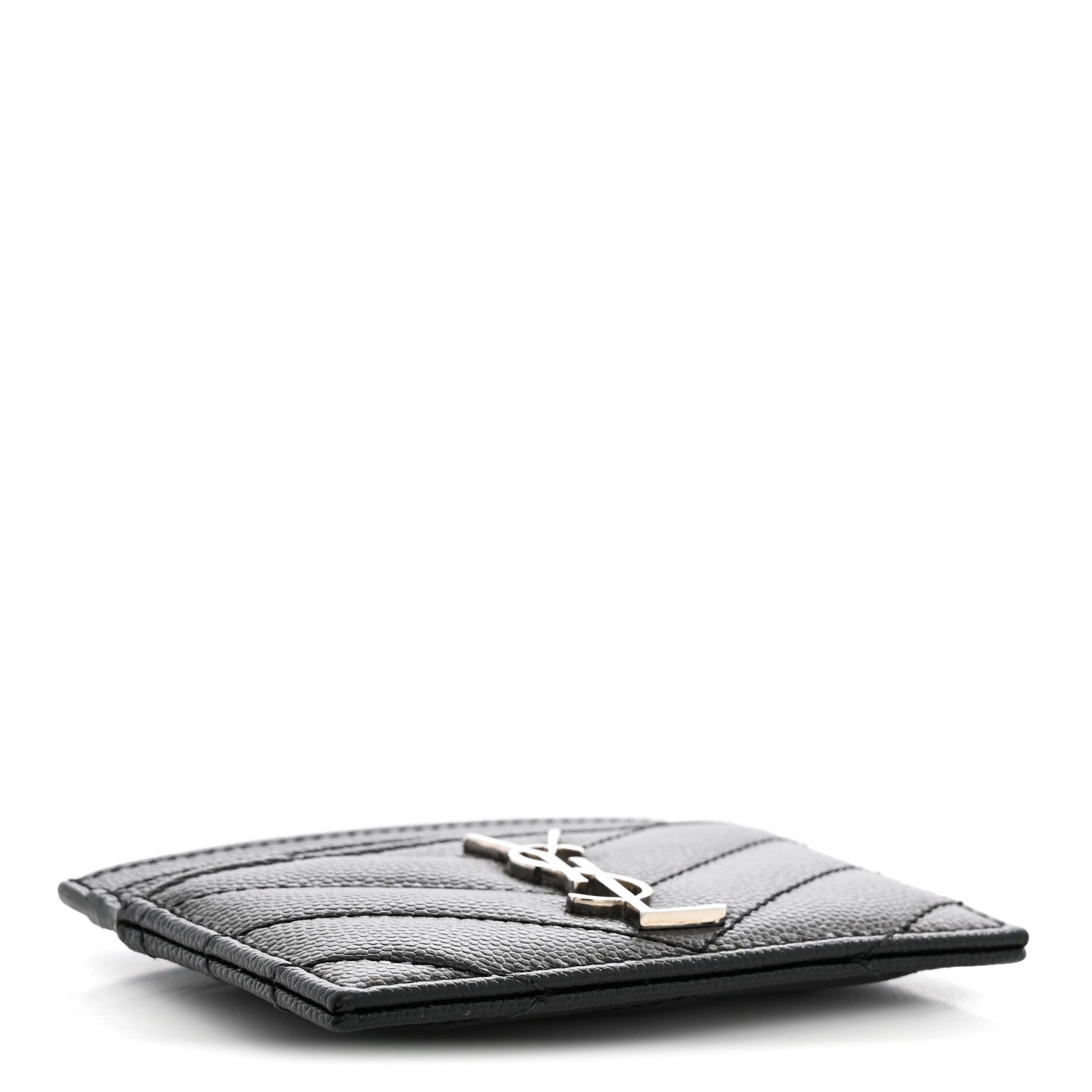 Saint Laurent Grain De Poudre Matelasse Chevron Monogram Credit Card Case Black 4 of 8