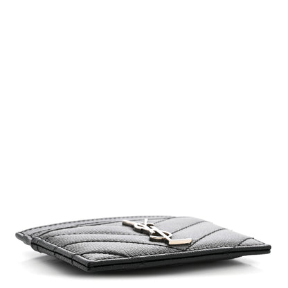 Saint Laurent Grain De Poudre Matelasse Chevron Monogram Credit Card Case Black 4 of 8
