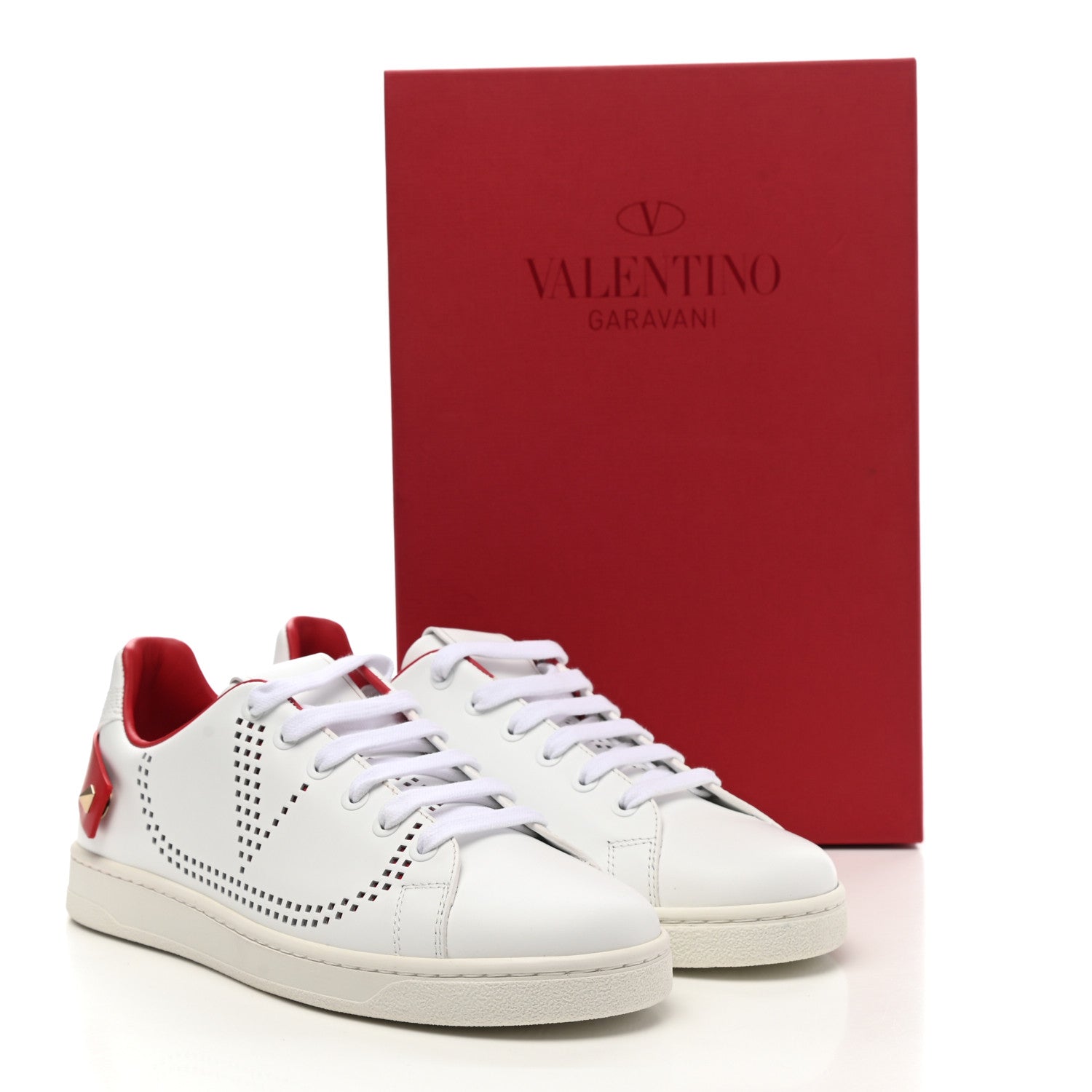 Valentino Garavani Calfskin Womens Backnet Sneakers 37 White Rosso
