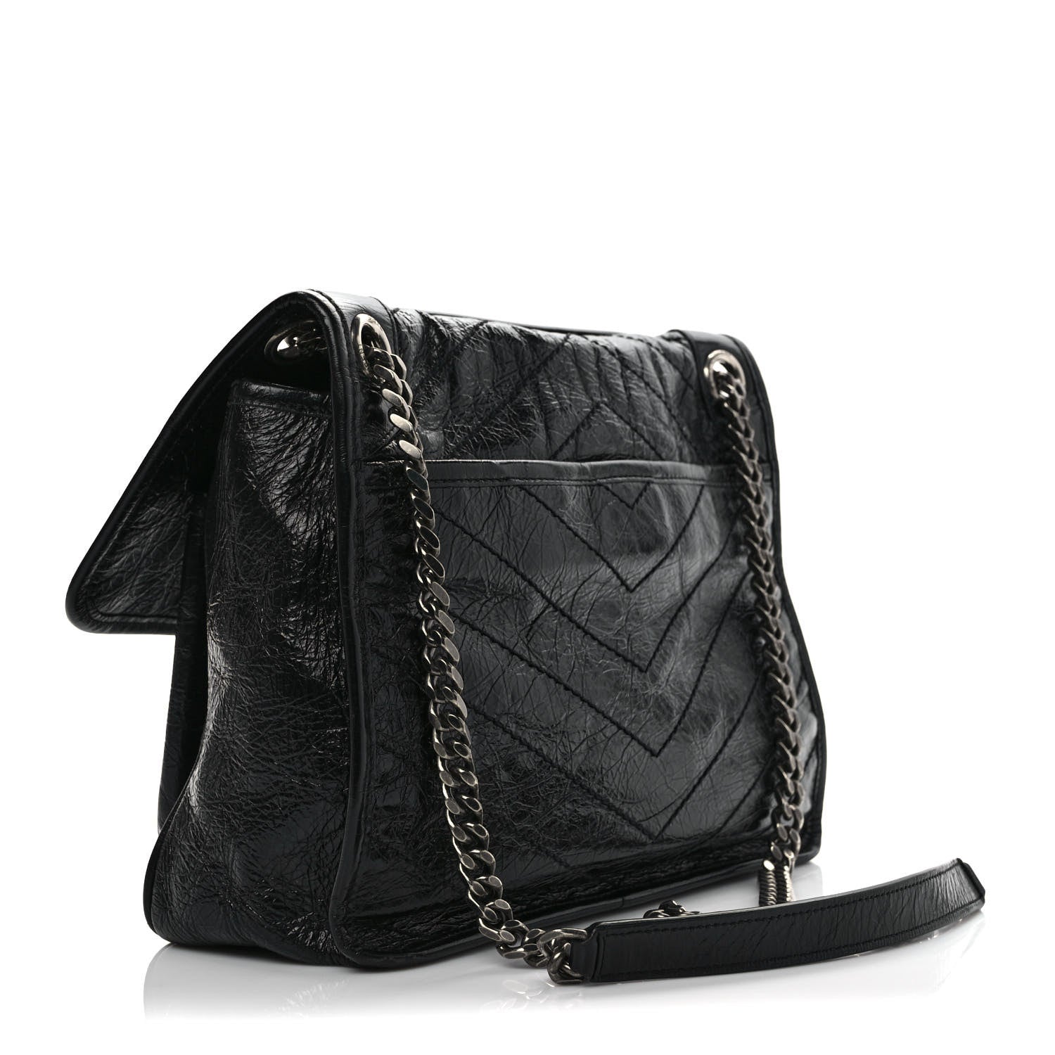Saint Laurent Crinkled Calfskin Matelasse Monogram Medium Niki Chain Satchel Black 3 of 9