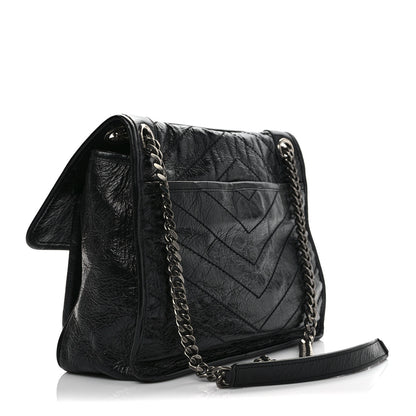 Saint Laurent Crinkled Calfskin Matelasse Monogram Medium Niki Chain Satchel Black 3 of 9