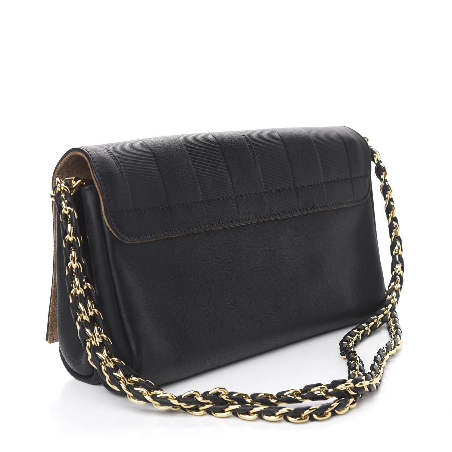 Fendi Calfskin Paris Pequin Small Shoulder Bag Black 3 of 10