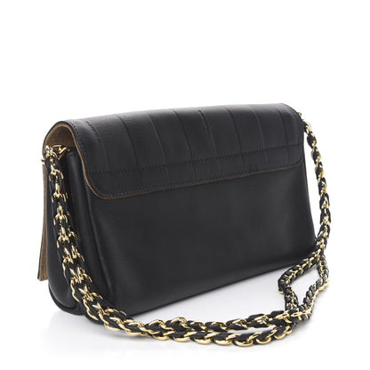 Fendi Calfskin Paris Pequin Small Shoulder Bag Black 3 of 10