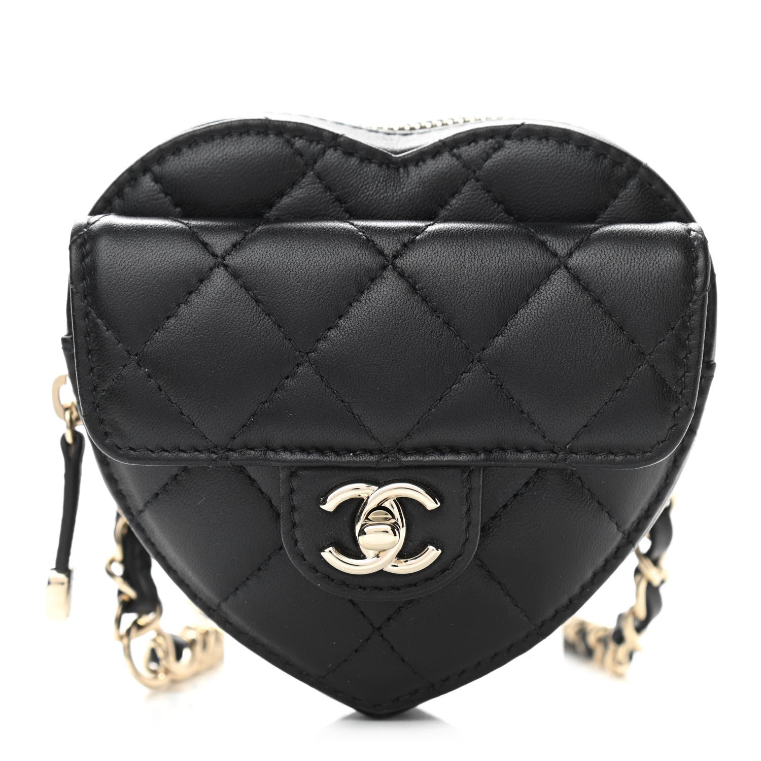 Chanel Lambskin Quilted CC In Love Heart Waist Belt Bag With Chain Black 1 of 11