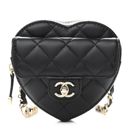 Chanel Lambskin Quilted CC In Love Heart Waist Belt Bag With Chain Black 1 of 11
