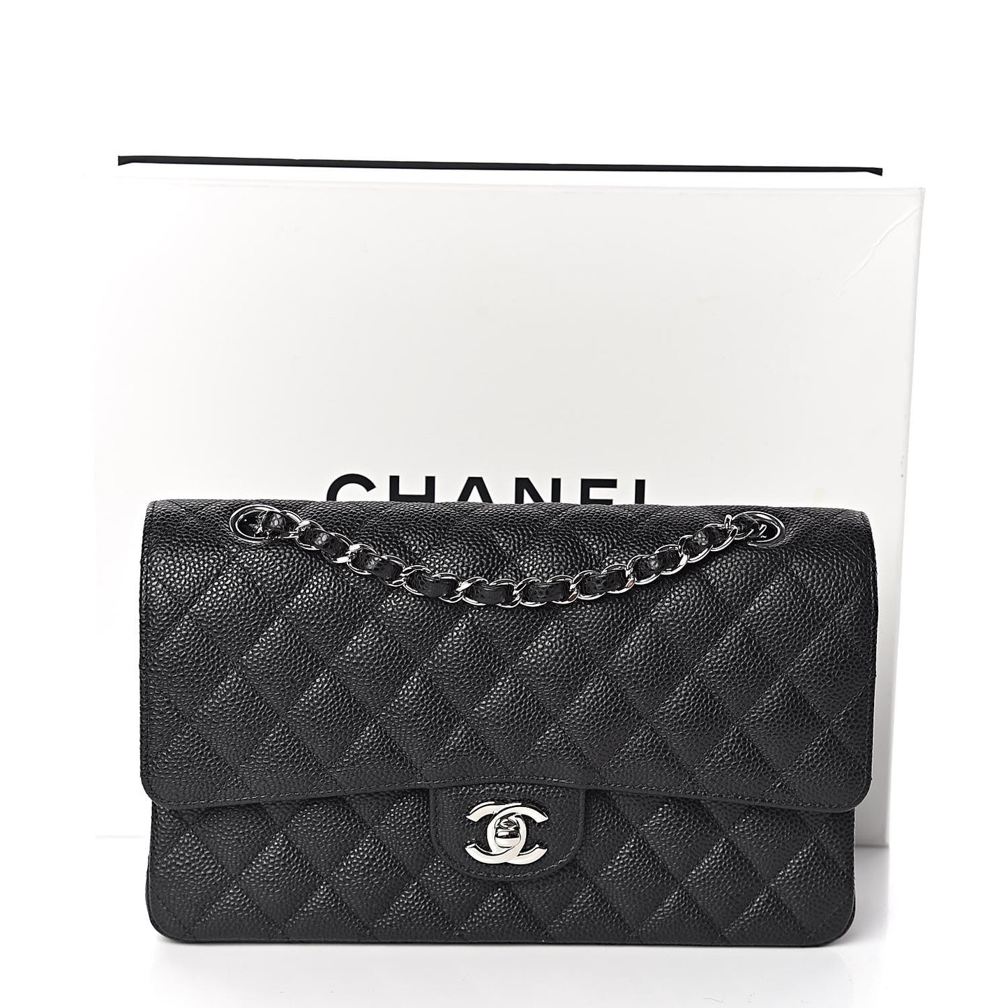 Caviar Quilted Medium Double Flap Black
