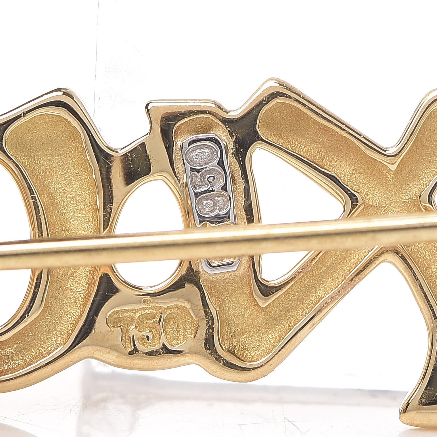 18K Yellow Gold Platinum Diamond XO Brooch Pin