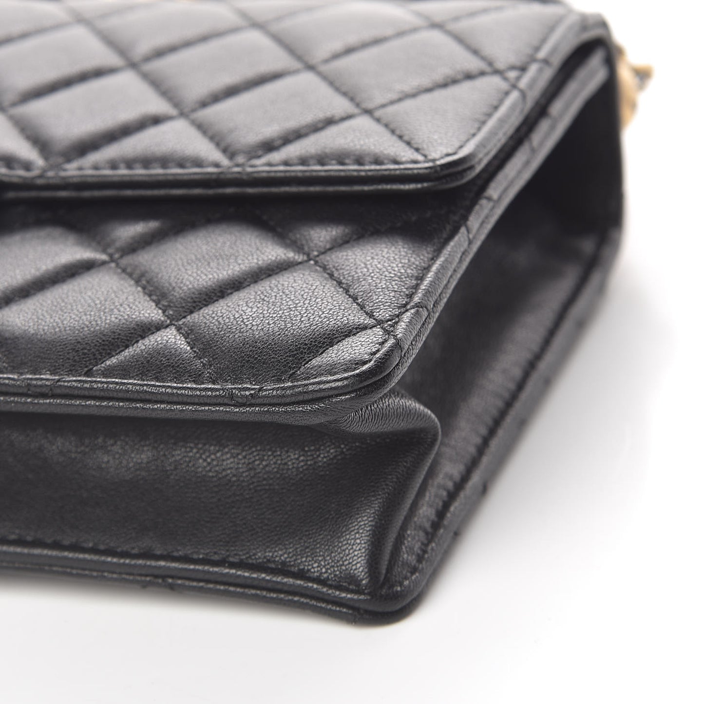 Lambskin Quilted Small Chic Pearls Flap Black