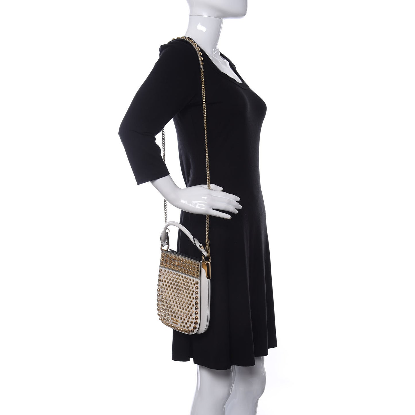 City Calfskin Lucer Studded Small Margit Bag Bianco Roccia