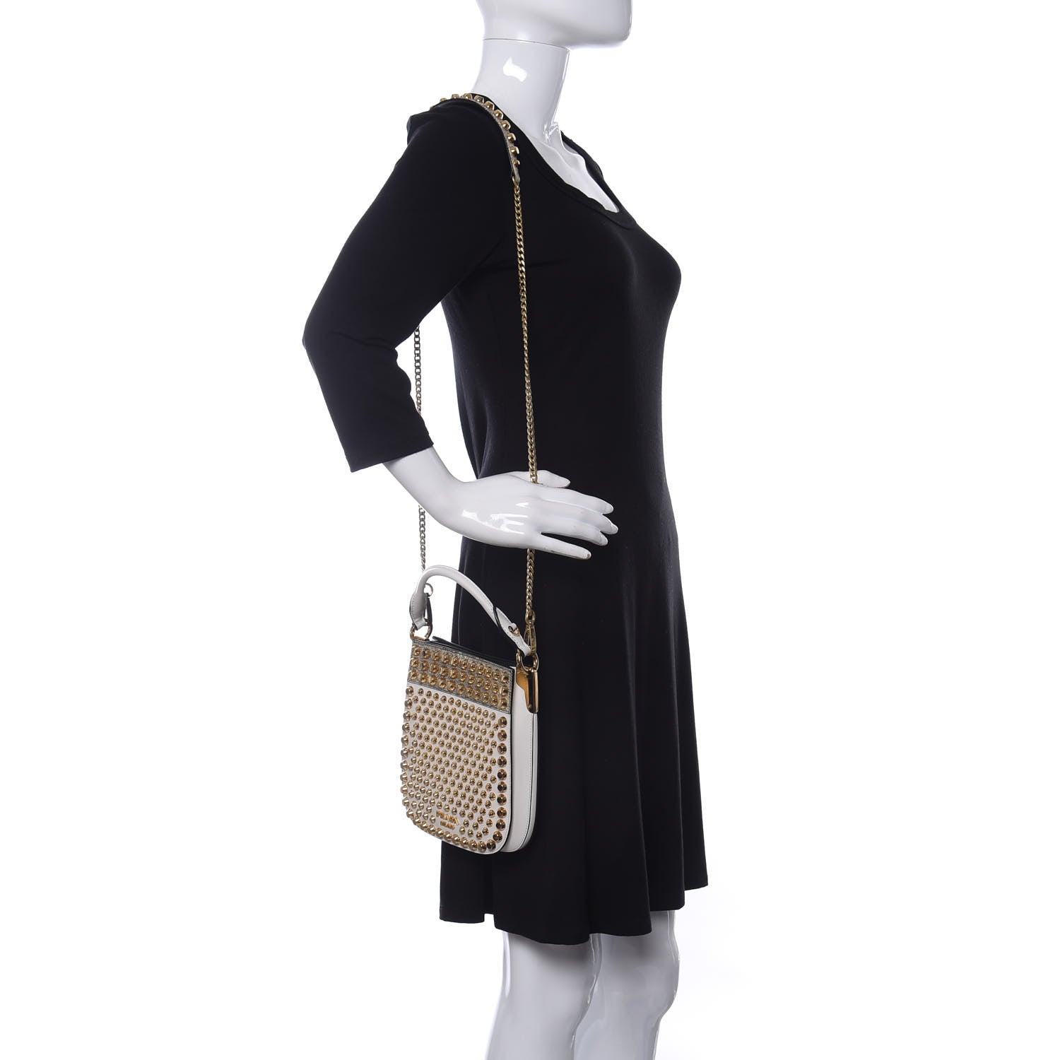 Prada City Calfskin Lucer Studded Small Margit Bag Bianco Roccia 2 of 10