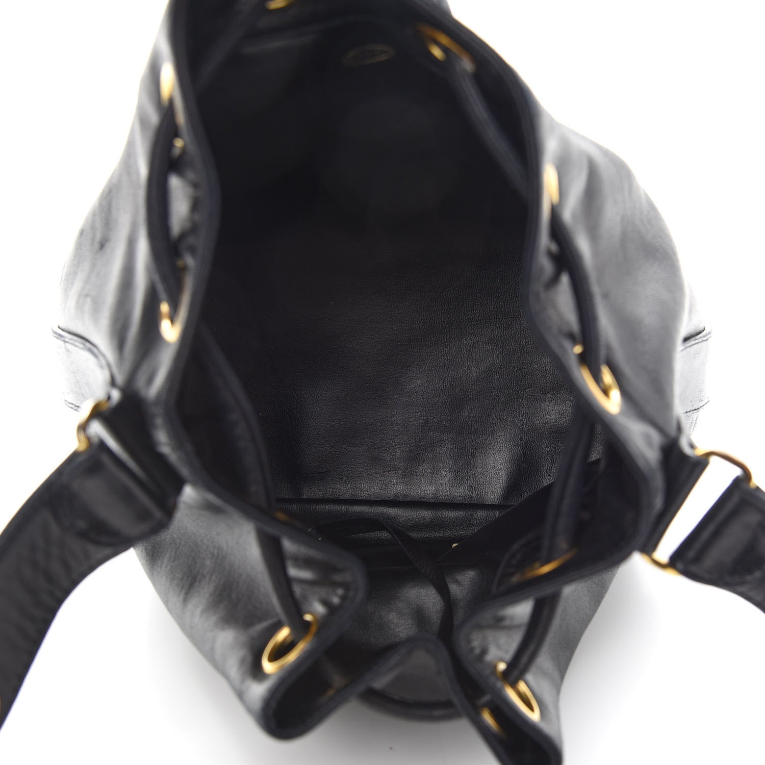 Chanel Lambskin CC Stitched Drawstring Bucket Bag Black 6 of 12
