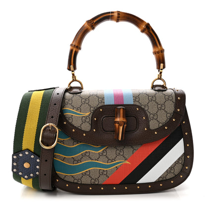 Gucci GG Supreme Monogram Studded Calfskin 100 Centennial Geometric Medium Bamboo 1947 Top Handle Bag Beige Ebony Multicolor 1 of 10