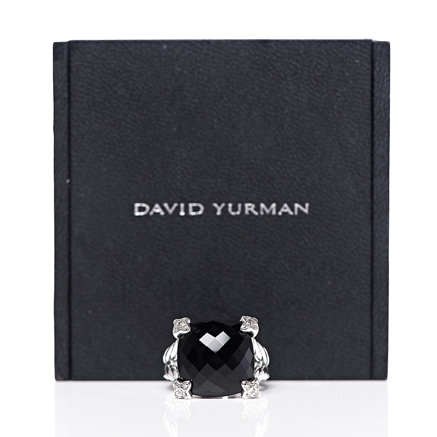 Sterling Silver Diamond Black Onyx 14mm Cushion On Point Ring 54 6.75