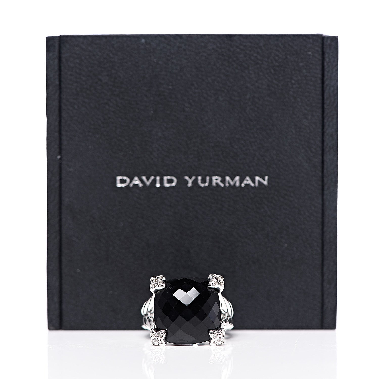 David Yurman Sterling Silver Diamond Black Onyx 14mm Cushion On Point Ring 54 6.75 5 of 5