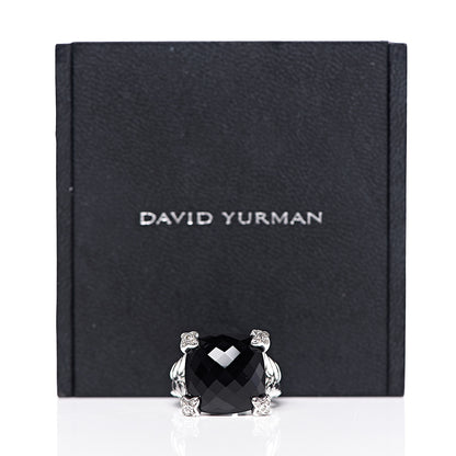 David Yurman Sterling Silver Diamond Black Onyx 14mm Cushion On Point Ring 54 6.75 5 of 5
