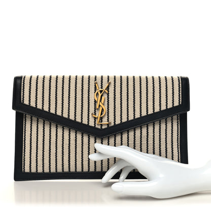 Saint Laurent Canvas Striped Uptown Pouch Beige Black 2 of 10