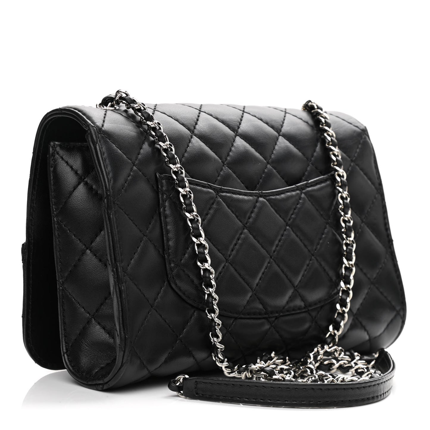 Lambskin Quilted Kiss Lock Flap Bag Black