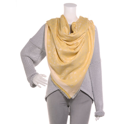 Louis Vuitton Wool Silk Monogram Denim Shawl Pale Yellow 2 of 5