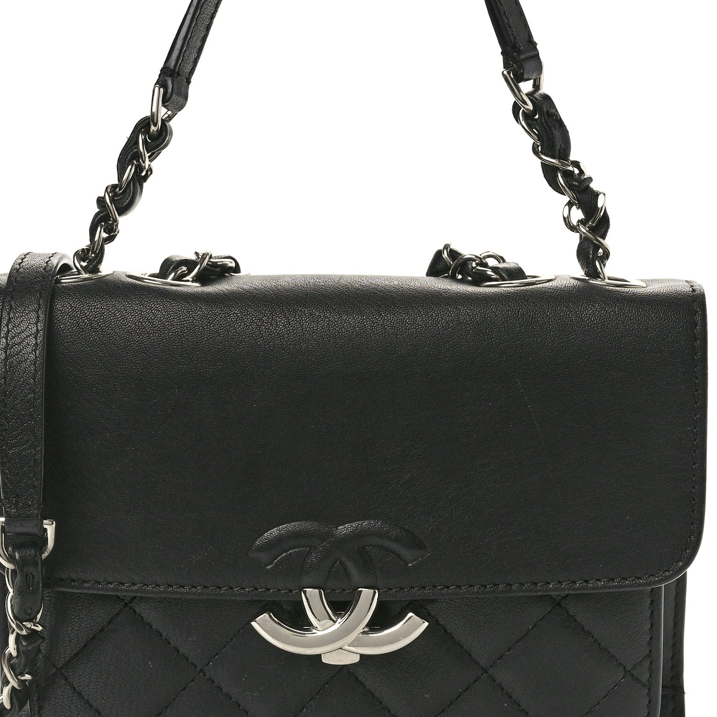 Goatskin Quilted Small CC Box Flap Black