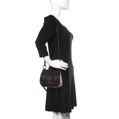 Burberry Perforated Calfskin Haymarket Check Baby Bridle Crossbody Black 2 of 11